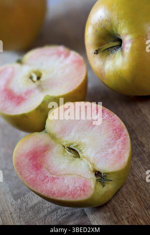 Mele, mala, varietà a carne rossa, malus domestica (Malus domestica, Fructus) Foto Stock