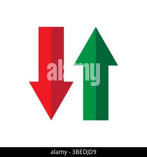 Icona direzione freccia. Frecce rosse e verdi. Movimento verso l'alto e verso il basso. Forma dell'indicatore vettoriale. Illustrazione Vettoriale
