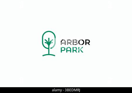 Logo Arbor Park identità del marchio con simbolo astratto di forma ad albero lineare minimalista Illustrazione Vettoriale