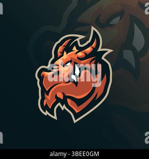 Logo Dragon mascotte con design moderno per la stampa di badge, emblema e t shirt. Illustrazione del drago. Illustrazione Vettoriale