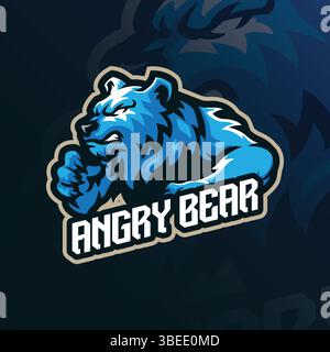 Logo della mascotte con un moderno stile di illustrazione per la stampa di badge, emblema e t shirt. Illustrazione di un orso arrabbiato. Illustrazione Vettoriale