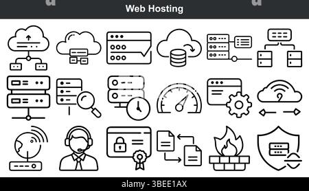 Icone di hosting Web dati di rete del server cloud Illustrazione Vettoriale
