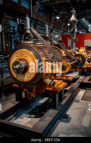 Bethlehem, PA - US - 25 maggio 2025 il compressore per ammoniaca Linde-Wolf 1884, il più vecchio compressore di refrigerazione sopravvissuto, viene esposto presso il National Foto Stock