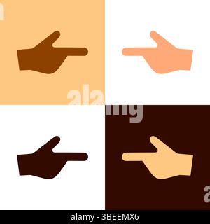Puntare il dito. Impostare le icone con i gesti delle mani in vari colori della pelle. Illustrazione Vettoriale