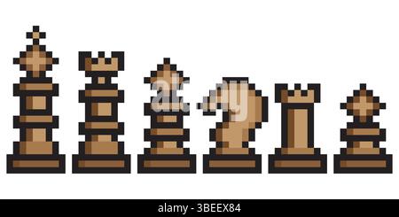 Pezzi da scacchi con disegno pixel art Illustrazione Vettoriale