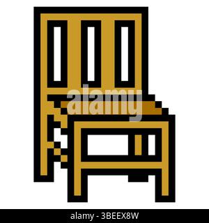 Mobili con sedie in legno e pixel art Illustrazione Vettoriale