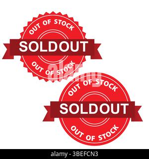 Articolo esaurito timbro vettoriale testo ESAURITO scritto su segno rotondo rosso isolato su sfondo bianco 2 timbri logo timbro adesivo esaurito Illustrazione Vettoriale