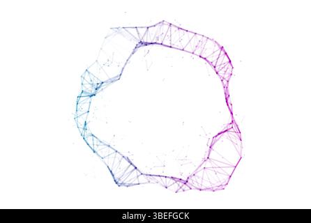 Forma di rete circolare poligonale astratta con punti e linee collegati in gradiente da blu a viola su sfondo bianco Illustrazione Vettoriale
