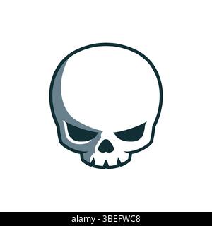 Logo della mascotte testa del cranio concetto semplice. Carino, arrabbiato, simbolo della testa del cranio, vettoriale. Illustrazione Vettoriale