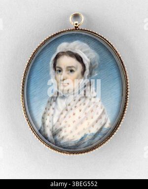 Questo ritratto in miniatura di Mary Gould Almy, dipinto da Edward Greene Malbone, fu creato intorno al 1797-1800. E' realizzato in acquerello su avorio, in oro giallo 18k con vetro. Il dipinto misura 7/8 x 1/4 cm ed è attualmente ospitato nella Collezione Rienzi. Foto Stock