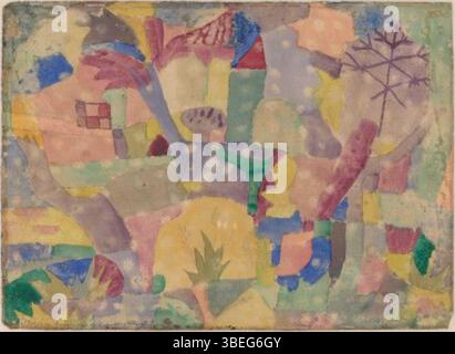 Un'opera del 1927 di Paul Klee, intitolata *Tree and Architecture—Rhythms*. Il pezzo mette in mostra il caratteristico stile astratto di Klee, mescolando forme organiche e architettoniche con motivi ritmici. Il lavoro riflette la sua esplorazione della natura e della struttura in modo fantasioso e surreale. Foto Stock