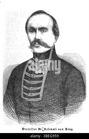 Questa immagine storica raffigura Friedrich Anton Kolenati, un professore del XIX secolo noto per il suo lavoro in botanica e scienze naturali. Il ritratto risale al 1849, riflettendo la sua influenza accademica durante questo periodo. Foto Stock
