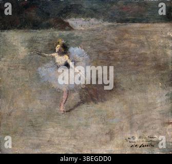 Un ritratto di Jean-Louis Forain intitolato "la danseuse aux Bas Roses" con una ballerina in calze rosa. Il dipinto cattura l'eleganza e il movimento dell'artista. Foto Stock