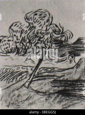 Il primo studio di Vincent van Gogh su un albero da frutto, creato nel 1853, riflette il suo stile di sviluppo e interesse per la natura. Questo studio faceva parte della sua prima esplorazione artistica, prima del suo iconico lavoro post-impressionista. Foto Stock