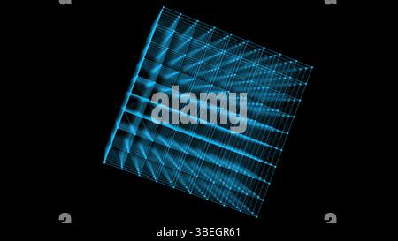 Cubo blu astratto con punti di collegamento. Rendering 3d generato dal computer Foto Stock