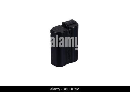 Batteria della fotocamera Nikon Z su sfondo bianco. Foto di alta qualità Foto Stock