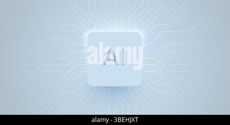 Chip AI sulla scheda a circuito stampato. Background tecnologico. Processore CPU su tech bg. Microchip del computer sulla scheda madre. Illustrazione vettoriale Illustrazione Vettoriale