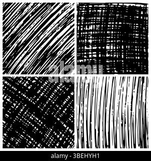Sfondo disegnato a mano. Set di quattro sfondi monocromatici astratti per scarabocchi. Illustrazione vettoriale Illustrazione Vettoriale
