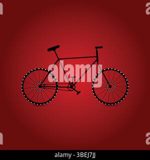 Illustrazione minimalista della bicicletta nera su sfondo rosso intenso sfumato Illustrazione Vettoriale