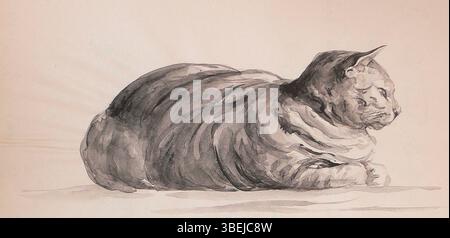 Questo disegno intitolato "My Cat Columbus" di Theodore Blake Wirgman, datato 17 dicembre 1899, raffigura un gatto di nome Columbus, rimasto scioccato al fianco di Madame Scharwenka mentre era a Londra. Fa parte di un album creato da Marianne Scharwenka. Foto Stock