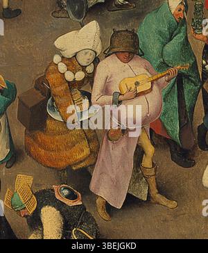 *La lotta tra Carnevale e Quaresima* (1559) di Pieter Bruegel il Vecchio cattura uno scontro drammatico tra i periodi festivi e religiosi. Il dipinto contrasta l'indulgenza del carnevale con la solennità della Quaresima. Foto Stock