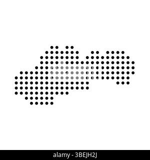 Mappa punteggiata del paese della Slovacchia. Illustrazione di pixel con macchie nere isolata su sfondo bianco. Mosaico del cerchio vettoriale. Illustrazione Vettoriale