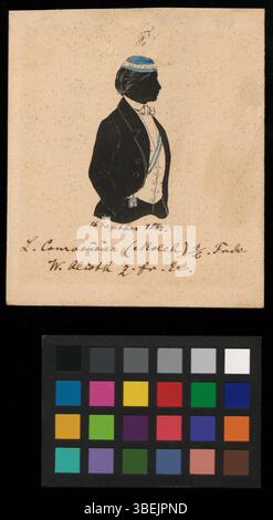 Questo ritratto sagomato di Ludwig Georg Courvoisier, realizzato intorno al 1861, è presentato in bianco e nero con tonalità blu. Rappresenta una classica tecnica fotografica del XIX secolo. Foto Stock