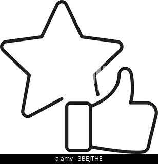 Icona stella e pollice su linea. Simbolo di presentazione dell'approvazione della qualità e del feedback positivo. Concetto di soddisfazione del cliente e valutazione. Tratto modificabile Illustrazione Vettoriale