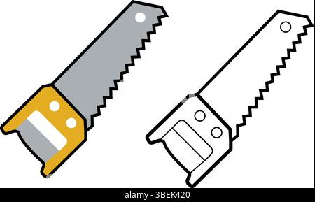 Versione a colori e sagoma di un'illustrazione e di un vettore di una sega manuale Illustrazione Vettoriale