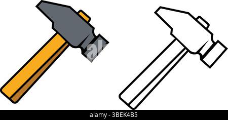 Icona del martello colorata e versioni di contorno e vettoriale Illustrazione Vettoriale