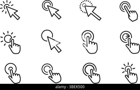 Cursore cursore clic sull'icona della mano clic interattivo cursore illustrazione vettoriale per l'interfaccia utente Web e progettazione digitale Illustrazione Vettoriale