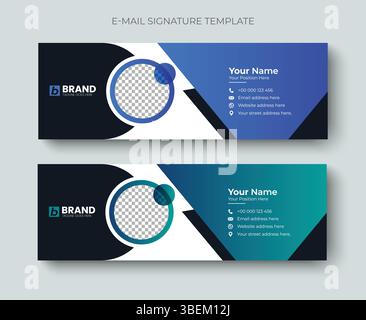 Design del modello di layout del piè di pagina e-mail aziendale moderno e multifunzionale. Modello di firma professionale per e-mail aziendali. Illustrazione Vettoriale