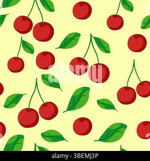 Un vivace e succoso motivo di ciliegio senza cuciture in un allegro stile estivo. Illustrazione Vettoriale