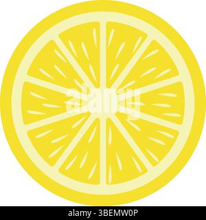 Immagine vettoriale piatta di una fetta di limone giallo che mostra segmenti dettagliati, utilizzata per la progettazione di alimenti e per la visualizzazione di concept salutari Illustrazione Vettoriale