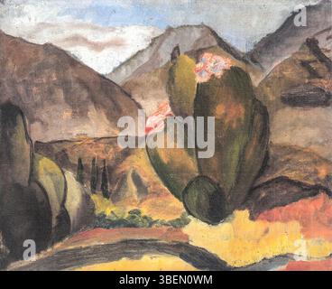 La pittura paesaggistica di Kirsten Kjær del 1928-29 cattura l'essenza della natura con uno stile minimalista ma espressivo. Il pezzo riflette l'esplorazione delle forme naturali dell'arte scandinava durante i primi anni del XX secolo. Foto Stock