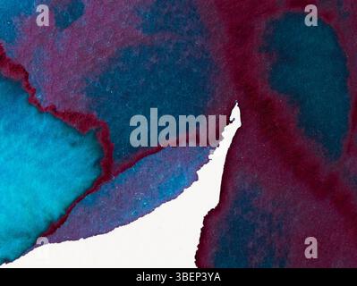 Opere d'arte ad acquerello con vivaci sfumature di blu e Bordeaux intenso con transizioni fluide Foto Stock
