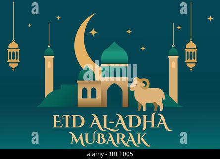 Elegante biglietto d'auguri dal design musulmano Eid Mubarak Holiday Kurban Bayram Vector Illustrazione Vettoriale