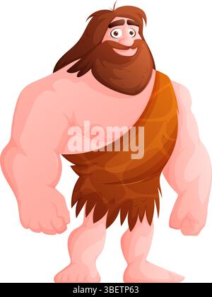 Un cartone animato raffigurante un cavolo sorridente, raffigurato con una grande barba marrone, capelli lunghi, braccia muscolari e con un indumento di pelliccia marrone intorno Illustrazione Vettoriale