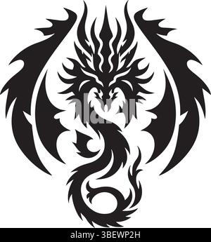 Silhouette Black Tribal Dragon | illustrazione grafica fantasy Tattoo Vector Illustrazione Vettoriale