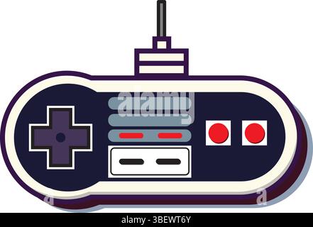 Illustrazione del controller Gamepad retro 90s su sfondo bianco Illustrazione Vettoriale