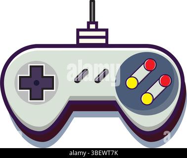 Illustrazione del controller Gamepad retro 90s su sfondo bianco Illustrazione Vettoriale