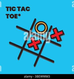 TIC TAC Toe Game esempio di design piatto con sfondo blu. Adatto per Applicaton Game Kids o T-shirt Design Illustrazione Vettoriale
