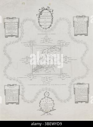 Den Haag, Leeuwestijn, Johannes Coenradus, Nederland, Ondaatje, Pieter Philip Juriaan Quint, Amsterdam, Basilea, Cornelis van, Map der Bataafse. Repubblica divisa in dipartimenti e anelli con pubblicazione del 14 Meij 1799, Mappa della Repubblica Batava, 1799, l'Aia, Paesi Bassi, verso - timbrato, mappa della classificazione della Repubblica Batava nei dipartimenti degli anelli, secondo i regolamenti dell'Acte of State con pubblicazione del comitato esecutivo del 17 novembre 1798, e nei distretti secondo la pubblicazione del 14 maggio 1799. Con tocchi automatici con istruzioni, istruzioni e due messaggi. Foto Stock