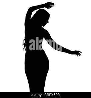 Silhouette di una donna che si avvicina con grazia con le braccia sollevate, incarnando movimento ed espressione. Illustrazione Vettoriale