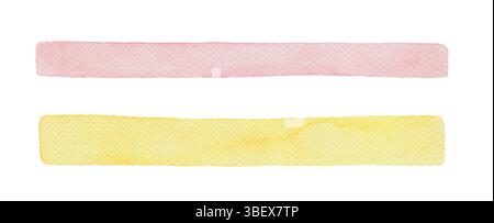 Set di strisce di colore rosa e giallo ad acquerello. Illustrazione artistica disegnata a mano di una macchia astratta del bordo con una texture realistica. Perfetto per Foto Stock