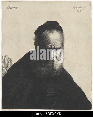 Rijn, Rembrandt van, Leida, Vliet, Jan Georg van, tronies naar Rembrandt, Buste van een oude man met Beard en Hat, verso linksonder - stampato, altezza 223 mm, larghezza 188 mm, Noord-Nederlands, 1610 - 1668, stampatore, 1634 - 1634, carta, incisione, incisione, incisione (processo di stampa), concezione del lavoro, 1606-07-15 - 1669-10-08 Foto Stock