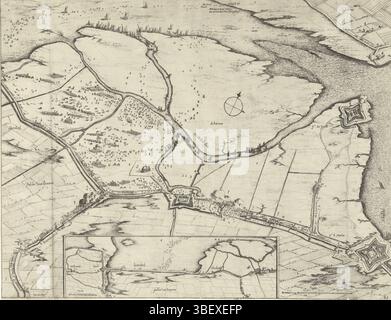 Sconosciuto, Paesi Bassi meridionali, Meyssens, Joannes, Peeters, Bonaventura (i), fallito attacco al forte Kallo, 1638, sconosciuto, Plan van het Fort Kallo e il paese circostante. Fallito attacco al forte Kallo da parte dell'esercito di Stato al comando del conte Willem di Nassau-Siegen il 21 giugno 1638. In fondo una scommessa con una mappa del Kruisdijk. Parte di un insieme di due dischi e due fogli di testo in olandese e francese. Stampa, stampa di notizie, stampe, Frederik Muller Historyplaten, altezza 362 mm, larghezza 472 mm, Zuid-Nederlands, 1614-07-23 - 1652-07-25, stampatore, 1638 - 1638, secondo quarto del XVII secolo, carta, incisione, Pub Foto Stock