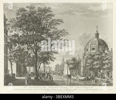 Amsterdam, Maaskamp, Evert, Beijer, Jan de, Liender, Paulus van, Nederland, Lutz, A., quattro testimonianze dell'incendio nella nuova Chiesa luterana di Amsterdam nel 1822, De Luthersche Nieuwe Kerk ad Amsterdam; zoo als ditlve voor den Verschrikkelyken Brand op den 18de settembre 1822, naar de Haarlemmersluis te zien, Nieuwe Lutherse Kerk te Amsterdam, voor de brand van 1822, Amsterdam, Paesi Bassi, verso - gestamped, Geschicht op de Koepelkerk of Nieuwe Lutherse Kerk aan het Singel vote Amsterdam, in belstand o de brand van 18 settembre 1822, altezza Muderik, altezza 290 mm Foto Stock