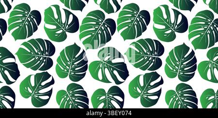 Illustrazione delle foglie tropicali di Monstera. Banner vettoriale. Ripetizione senza giunture. Illustrazione Vettoriale