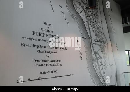 Vecchia mappa di Fort Fisher, un sito storico del North Carolina, Stati Uniti Foto Stock